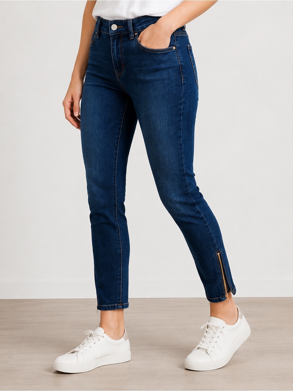 WHBM Denim Skimmer Jeans – Dark Blue Zipper Ankle Cropped Capri Pants